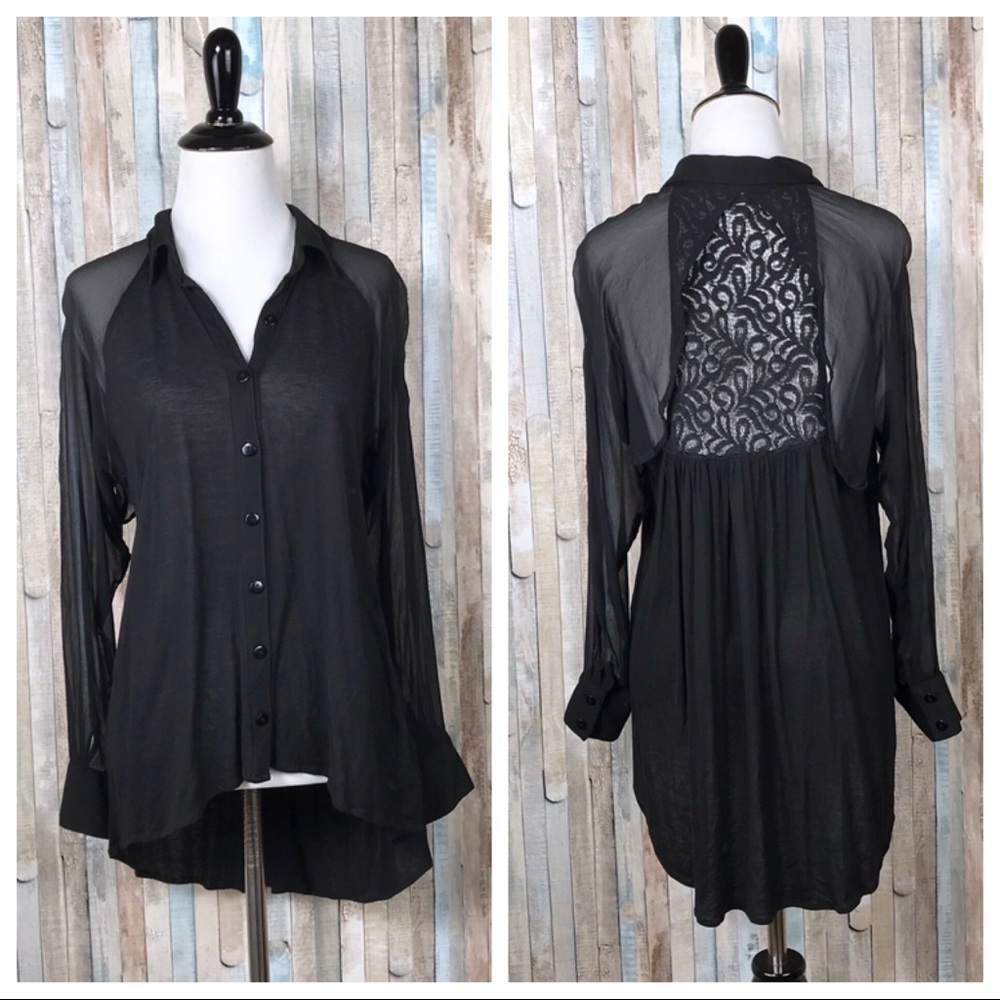 Anthropologie XS Pizzo Lace Button Down‎ Blouse Top